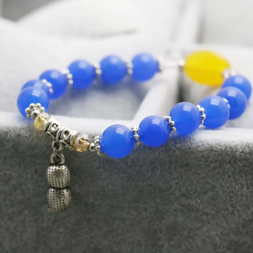 В богемном стиле Стиль синий халцедон кристалл браслет цепочка на руку для