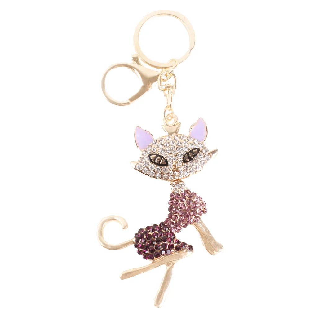 

Fox Lady Girl Keyring Charming Pendant Lovely Fashion Cute Purse Bag Rhinestone Crystal Key Chain Street Snap Brutal Women Gift