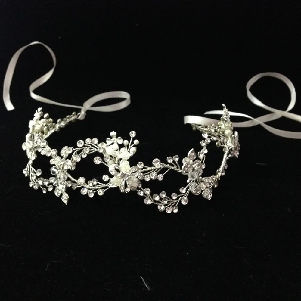 6 шт./лот Кристалл атласная лента волос лоза свадебная корона цветочный горный
