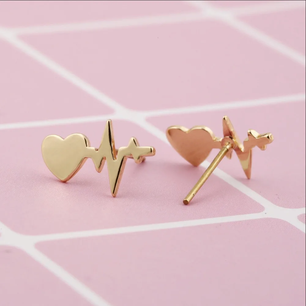 Женские модные серьги для медсестер сердце ЭКГ стержня уха Heart Beat с принтом