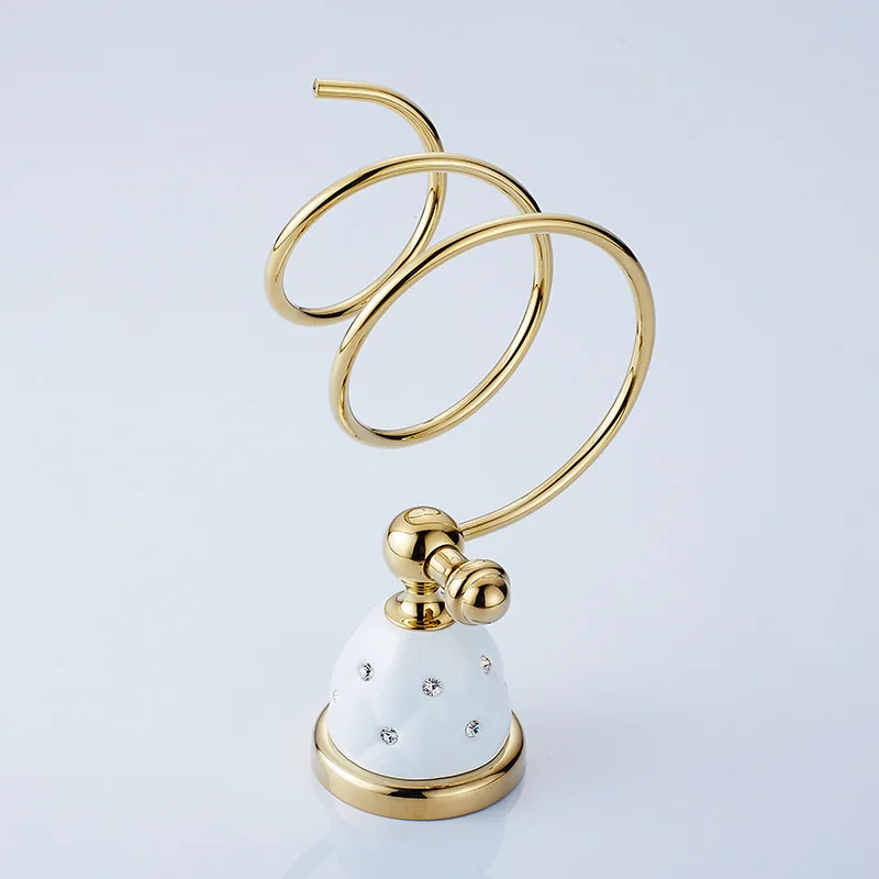 

Free shipping European style air blower rack gold color ceramic copper bathroom hair dryer holder 93015