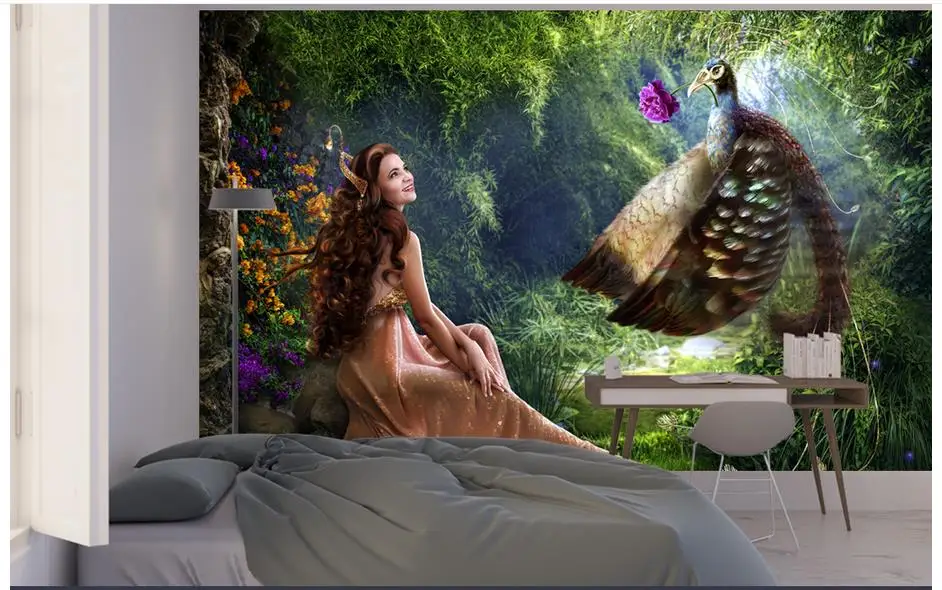 3d фотообои на заказ фрески обои для цветов красивая принцесса и птица мечты фон