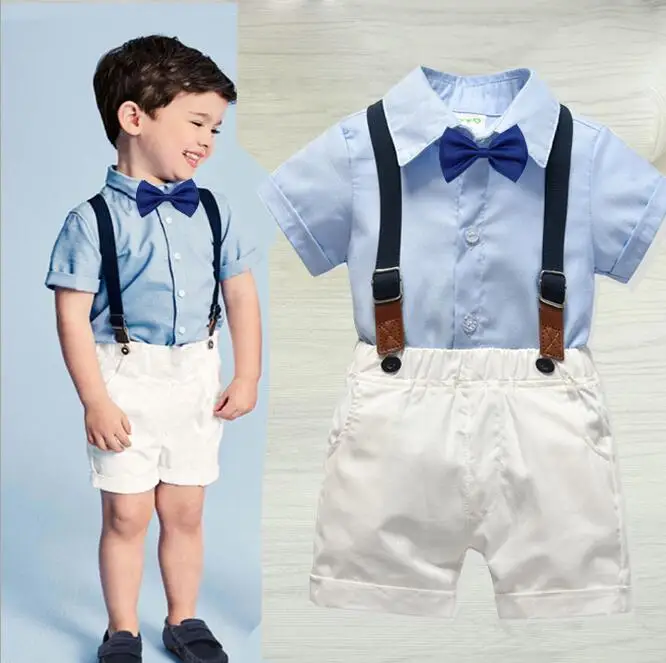 New children's clothing set summer section cotton bow tie short-sleeved shirt bib suit |