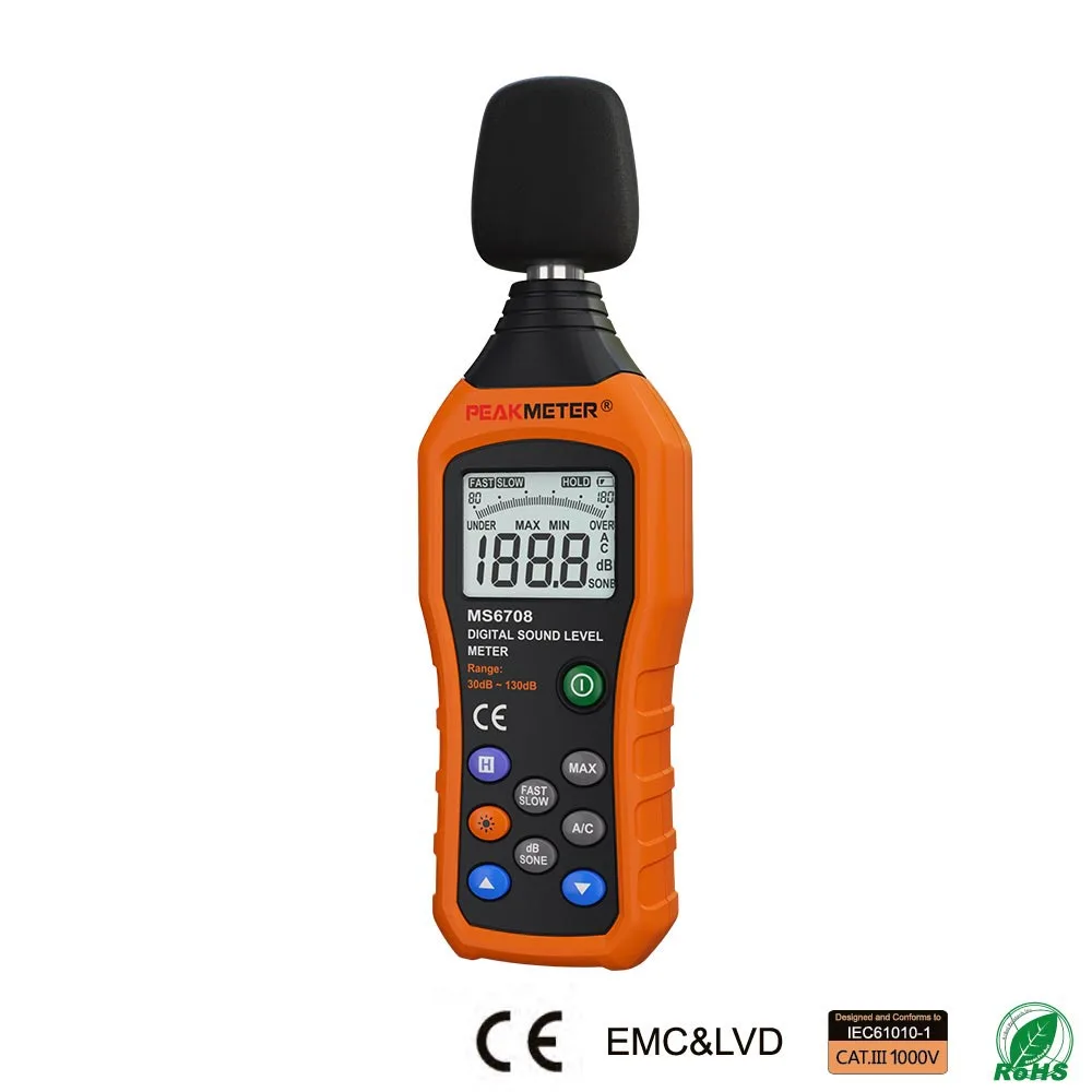 Цифровой измеритель уровня шума MS6708 с ЖК дисплеем измерительный регистратор