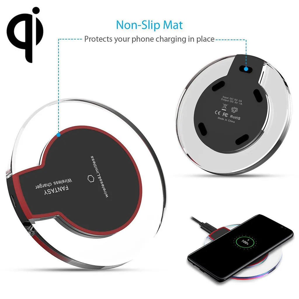 Transparent Wireless Charger Fast Charging Pad For Iphone XS X 8 Plus Samsung Galaxy S10/S10E/S10+ | Электроника