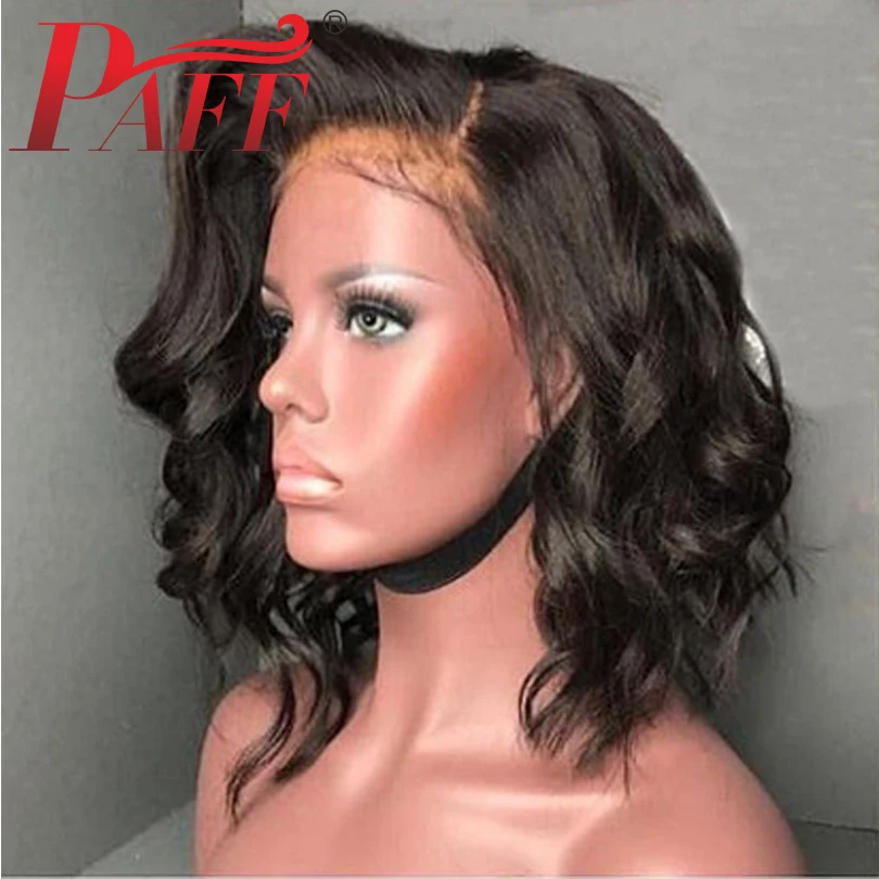 PAFF Gluesess Malaysia Deep Part 13*6 Lace Front Human Hair Wigs 130% Density Remy Short Body Wave Wig With Baby | Шиньоны и парики