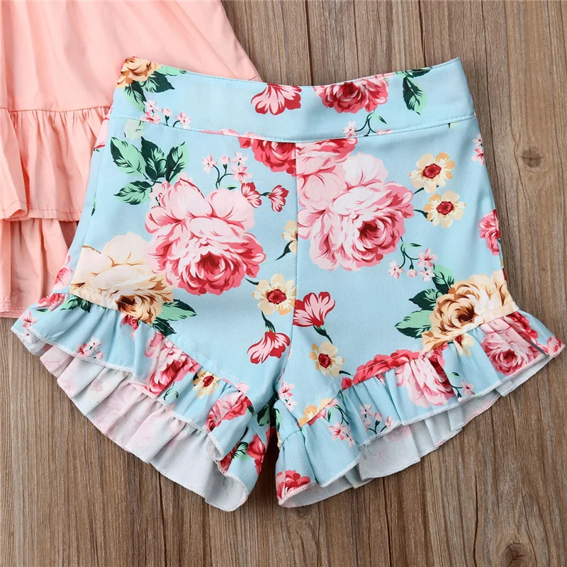 Детская одежда для маленьких девочек футболка с оборками и цветочным принтом