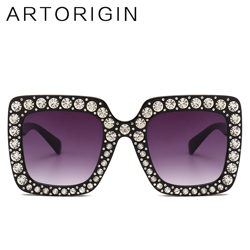 2018 большие квадратные блестящие стразы Солнцезащитные очки женские роскошные