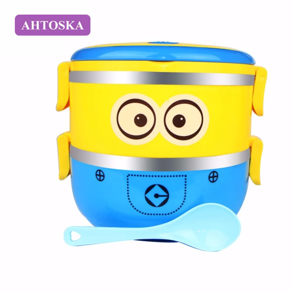 AHTOSKA 2Слоя Ланч Бокс Обеда Коробка Для Хранения Еды Из Нержавеющей Стали