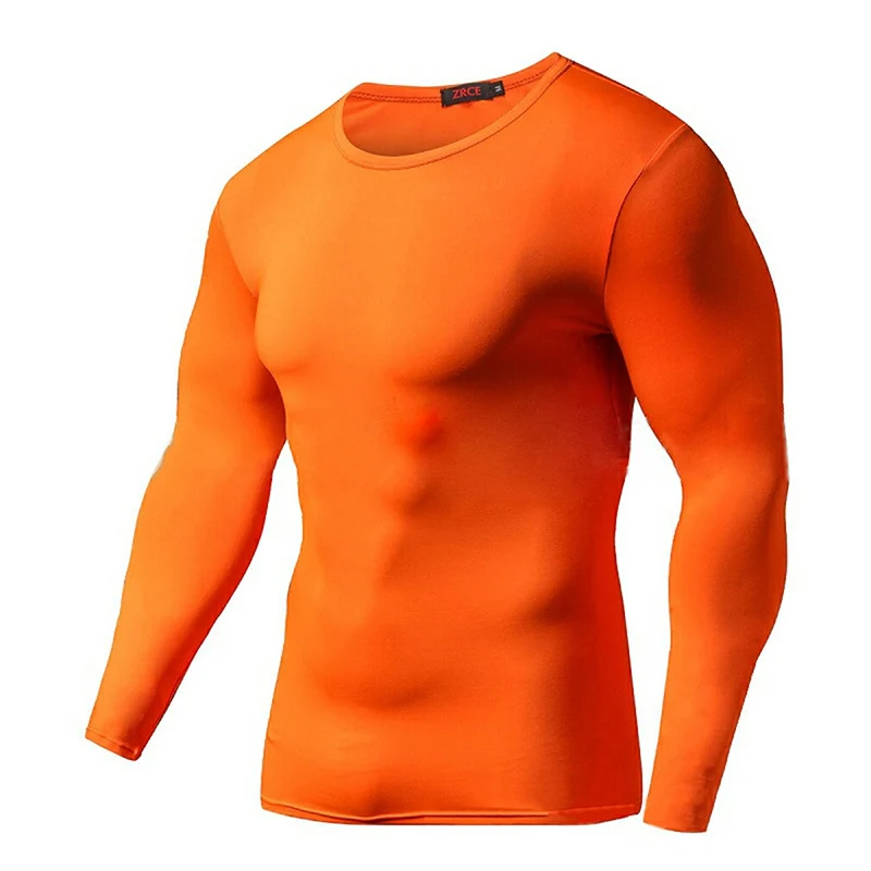 orange Мужские футболки для бега, компрессионная футболка для фитнеса, облегающая футболка с длинным рукавом для занятий тяжелой атлетикой, бодибилдингом, спортивные футболки для мужчин - Цвет: orange