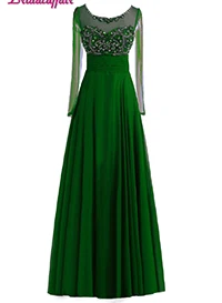 Зеленый BridalaffairReal Photo Vestido de festa темно-синее платье для выпускного вечера с бусинами es с глубоким вырезом и длинным рукавом Вечерние платья для выпускного вечера Robe de soiree - Цвет: Зеленый