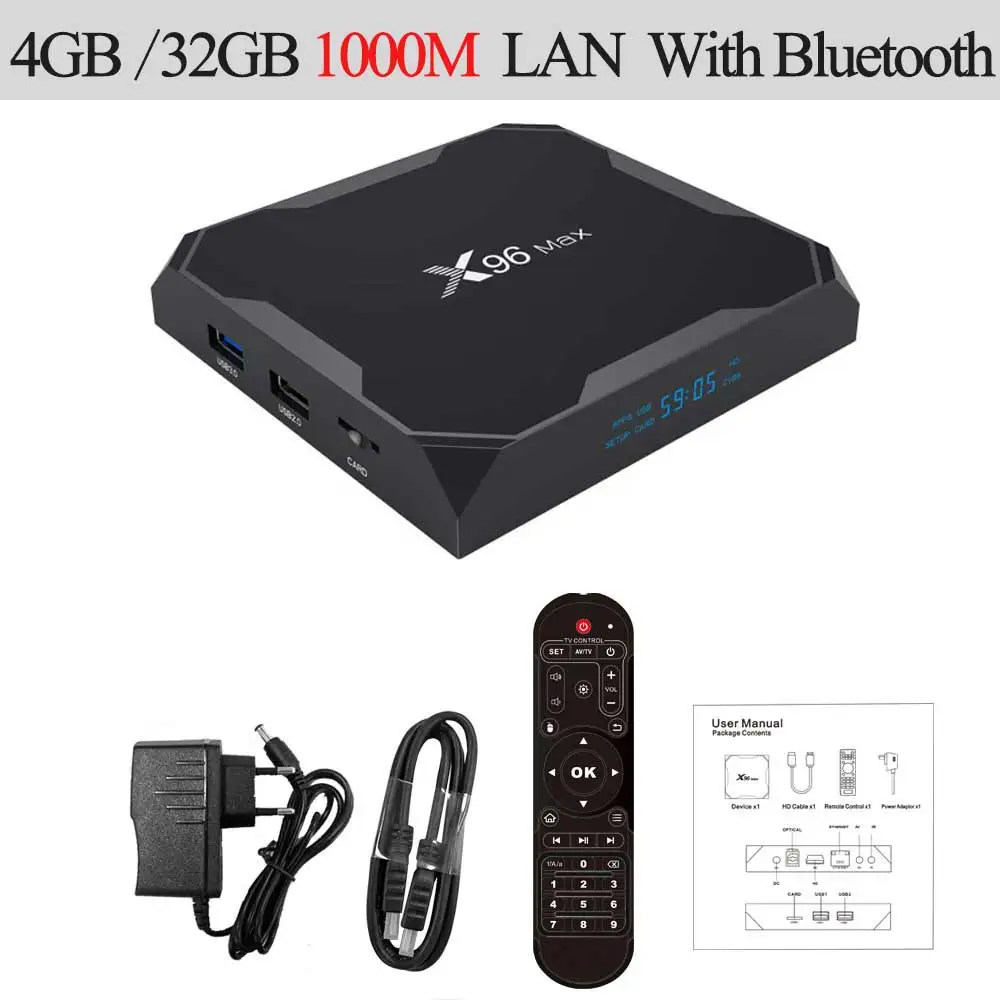 X96 Max Smart tv BOX Android 8,1 Amlogic S905X2 LPDDR4 четырехъядерный процессор 4 ГБ 32 ГБ 64 Гб 2,4G и 5 ГГц Wifi BT 1000M 4K телеприставка X96 Max - Цвет: 4GB 32GB 1000M LAN