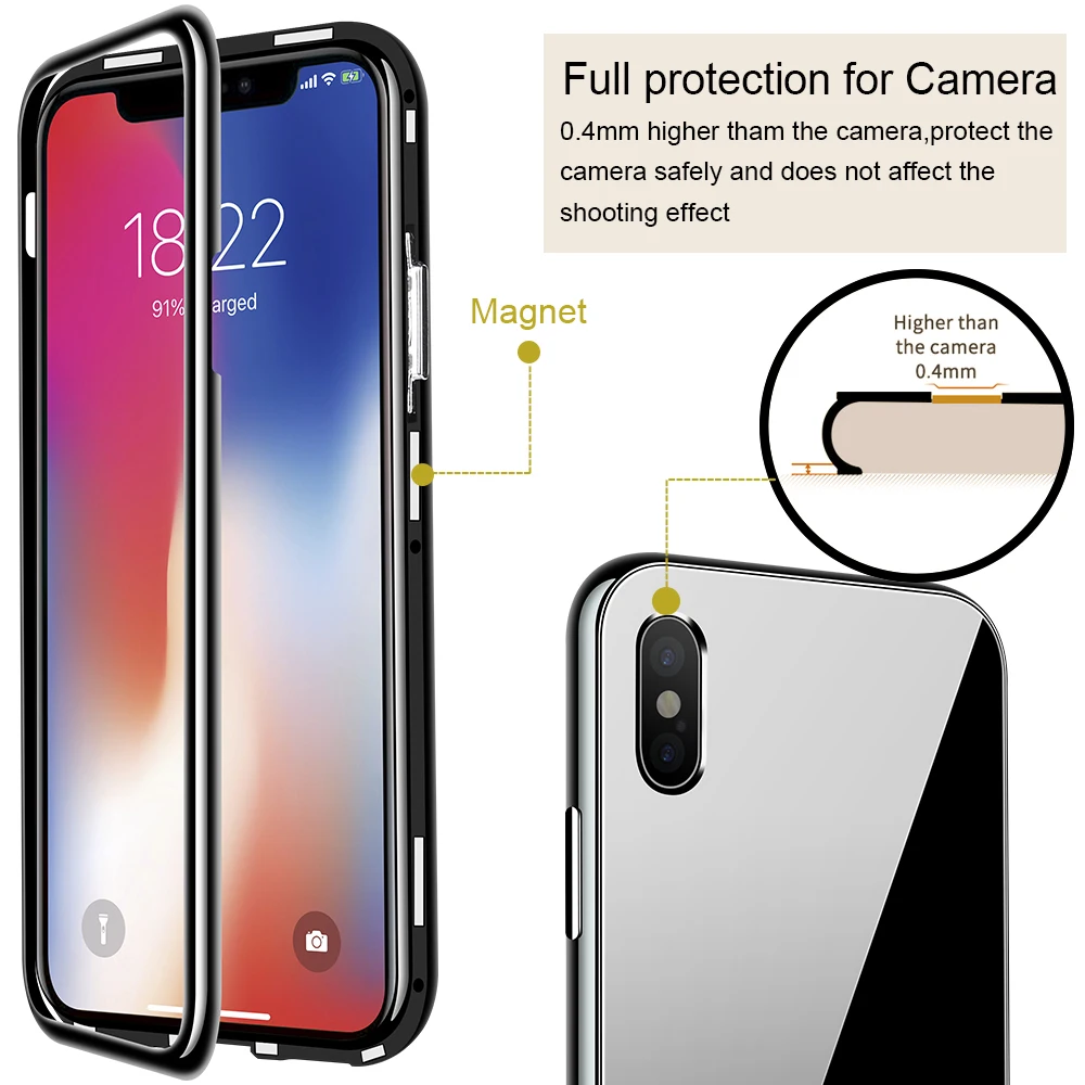 KAPEED Magnetic Phone Case For Iphone XS Max Luxurious Toughened Glass Cover XR X Fundas |