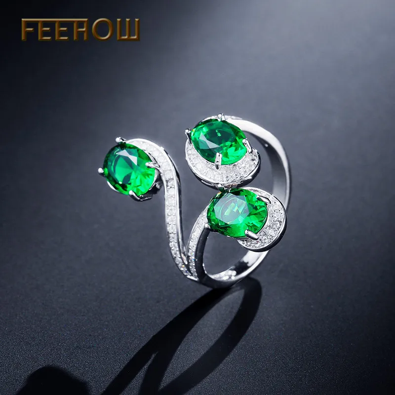FEEHOW Роскошные CZ геометрический Форма кольцо из белого золота Модные украшения