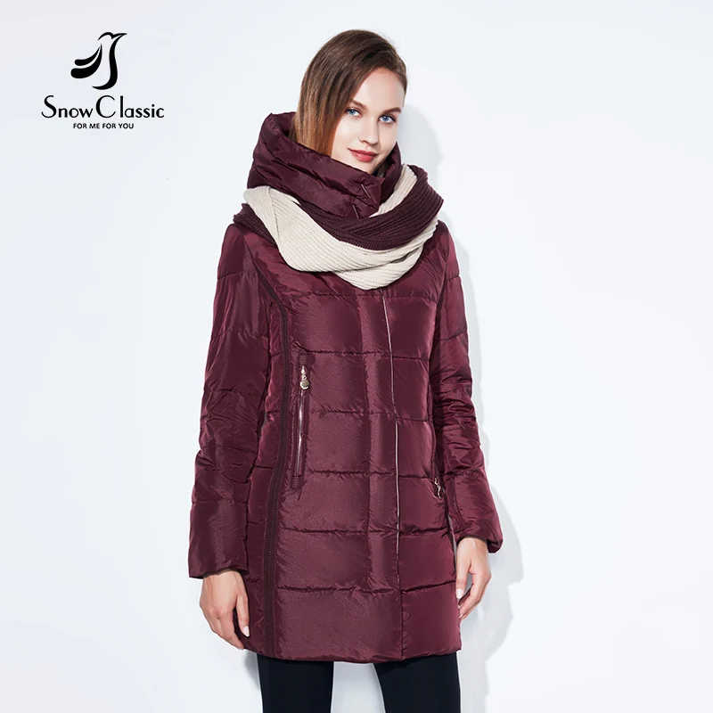 SnowClassic winter jacket women free scarf thick coats female warm parka outwear slim soft solid long jackets high quality 2018 | Женская