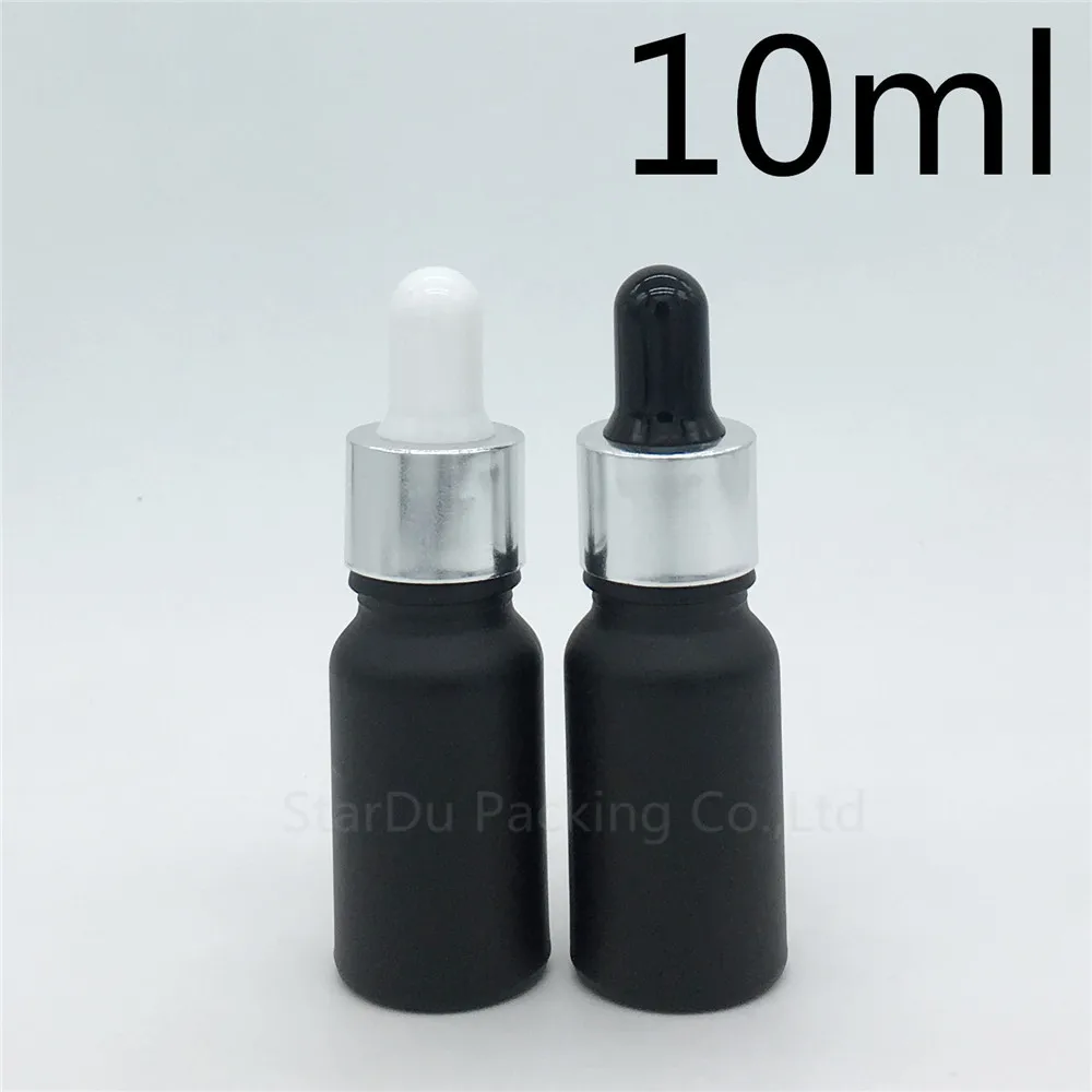 

Free shipping 200pcs/lot 10ml black frosted glass essential oil bottle with shiny silver ring dropper 10cc glass perfume bottles