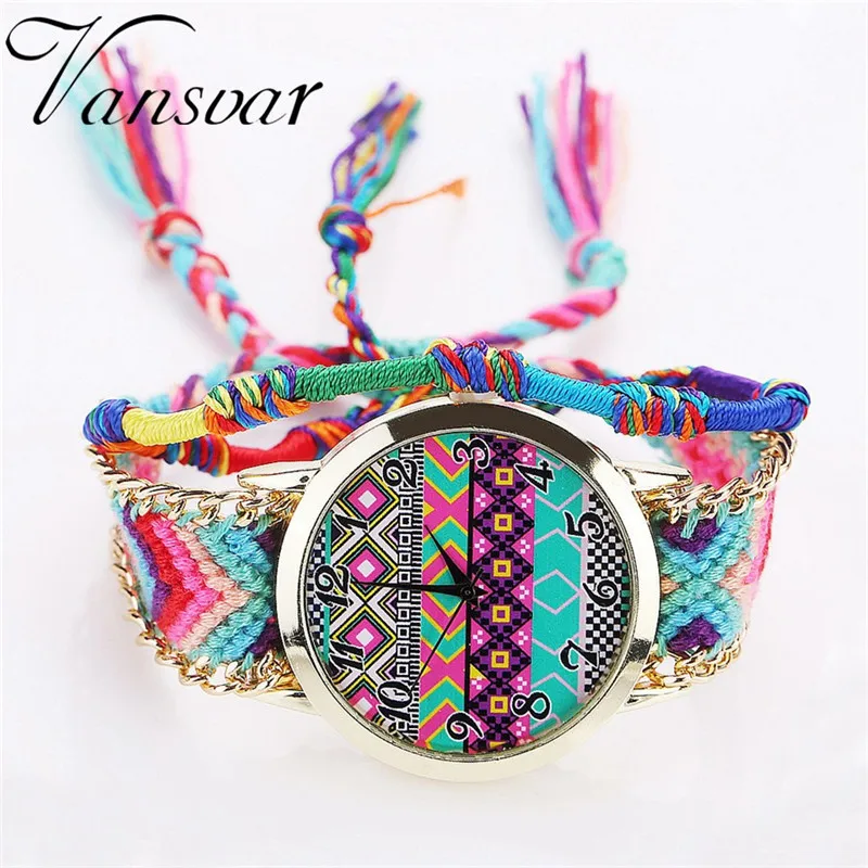 

Watch Women vansvar Brand Handmade Braided Analog Quartz Movement Wristwatch Bangle Bracelet reloj mujer montre femme Gift #C