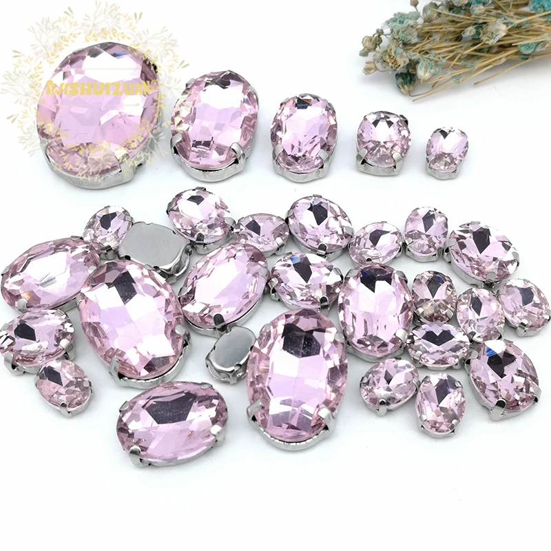 5 размеров 30 шт. Бесплатная доставка! Розовая овальная форма стеклянные стразы