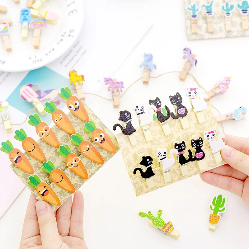 

Creative Cute Cartoon Color Wooden Clip Hanging DIY Photos Paper Clips Decorative Photo Wall Small Clip Kawaii Stationary Paper
