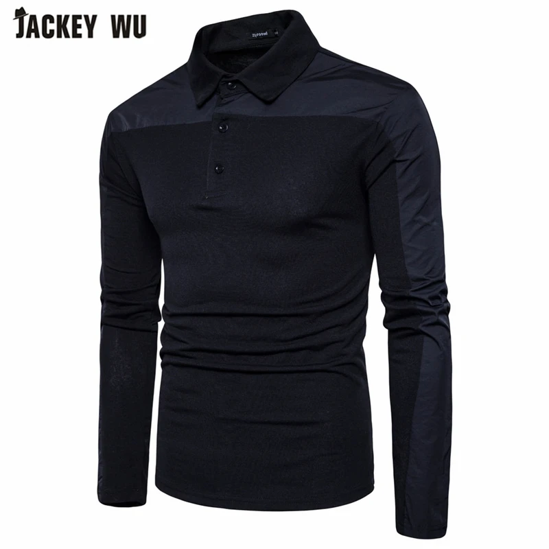 Бренд JACKEYWU, мужские рубашки поло,, модные, одноцветные, с длинным рукавом, хлопковые, дышащие, тонкие, мужские Поло, повседневные, Camisa Polo