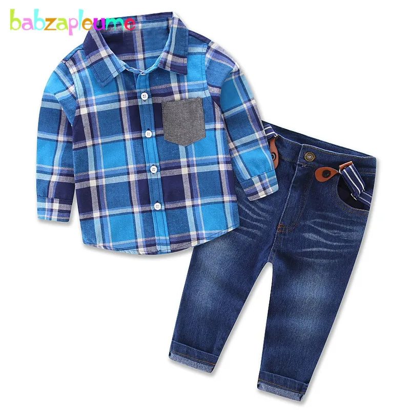 2Piece/2-7Years/Spring Autumn Baby Boys Clothing Sets Toddler Outfit Casual Plaid Shirt+Jeans Children Clothes Kids Suits BC1343 | Детская