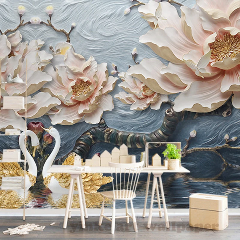 Объемные стереоскопические обои на заказ рельефные с европейскими цветами