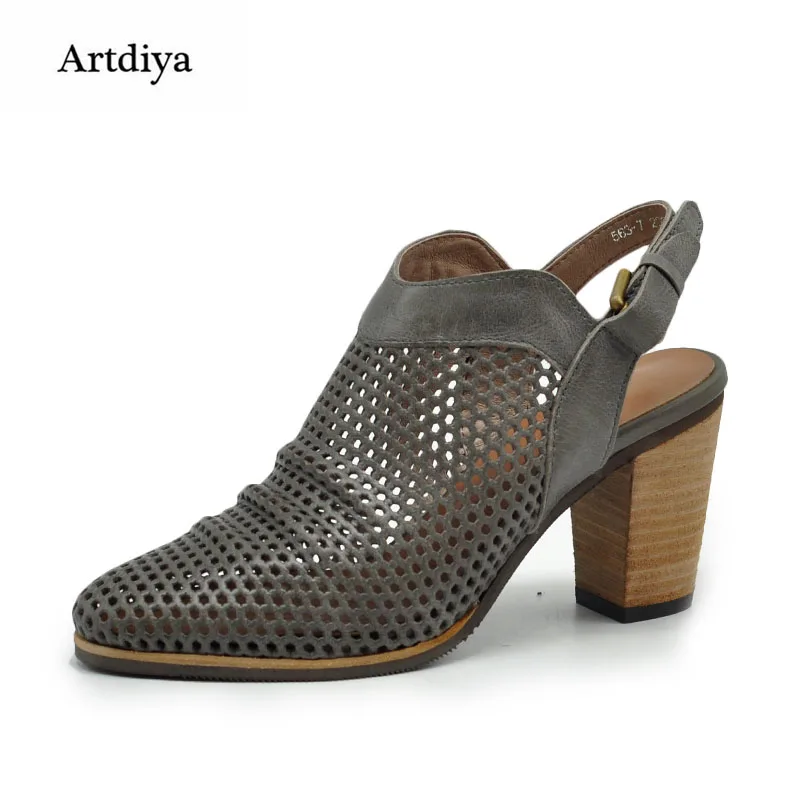 Женские сандалии Artdiya на толстом каблуке из натуральной кожи ручной работы 563-7 |