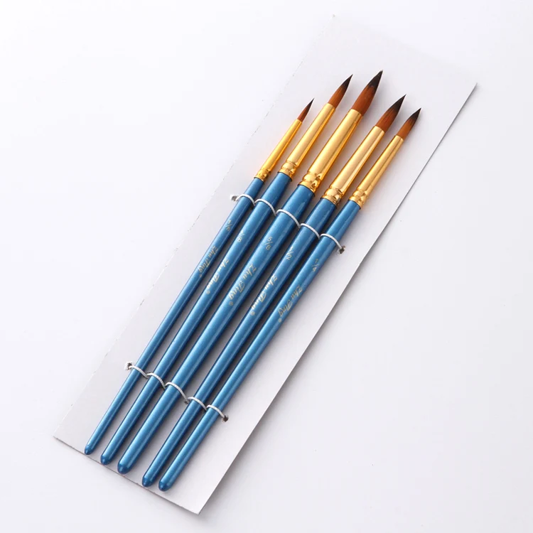 5Pcs blue steeple 5/10 шт. нейлон волос деревянная ручка акварель кисть для рисования, ручка Набор для обучения масляная Акриловая картина арт Краски кисти расходные материалы - Цвет: 5Pcs blue steeple