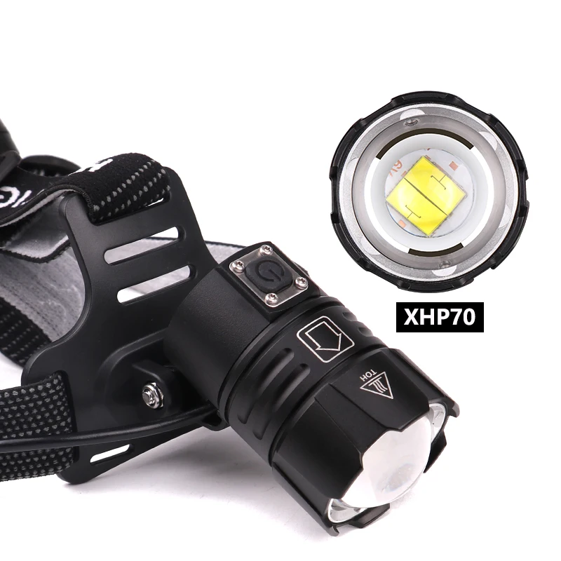 70000Lumen XHP-70.2 led Headlamp Fishing Camping xhp70 headlight Zoomable Torches With USB IN/OUT Use 3*18650 battery Flashlight