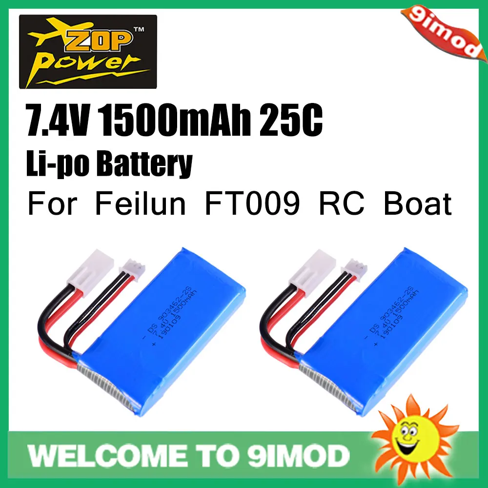 2 шт. литий полимерный аккумулятор ZOP Power 1500 мАч 7 4 В 25C 2S маленькая вилка Tamiya для