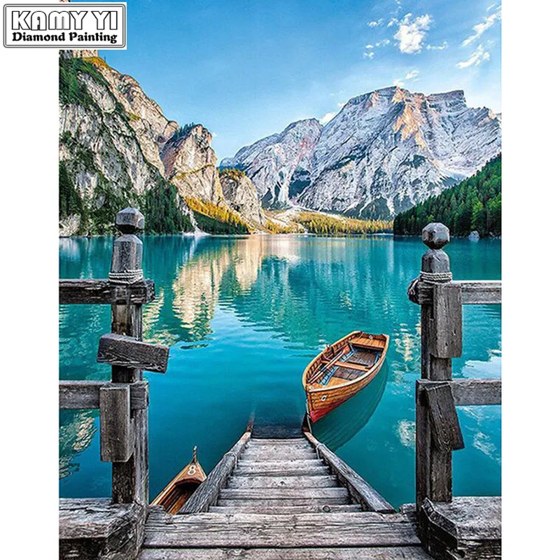 Камни в форме ромба дрель 5D DIY Алмазная картина синий реки вышивка мозаика