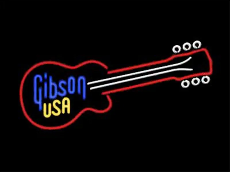 Неоновая вывеска для гитары GIBSON США Настоящее стекло пивной бар паб дисплей