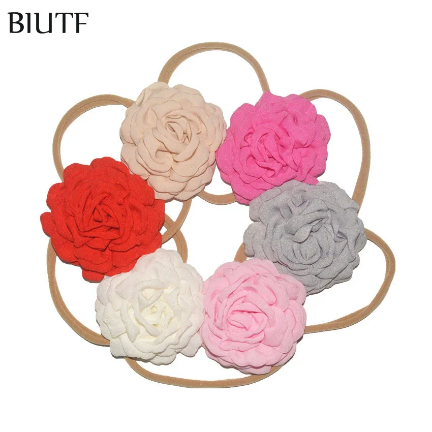 15pcs/lot Nude Nylon Headband with 3.5 inch Korea Hemp Burned Flower Blossom Princess Party Headwear HB049