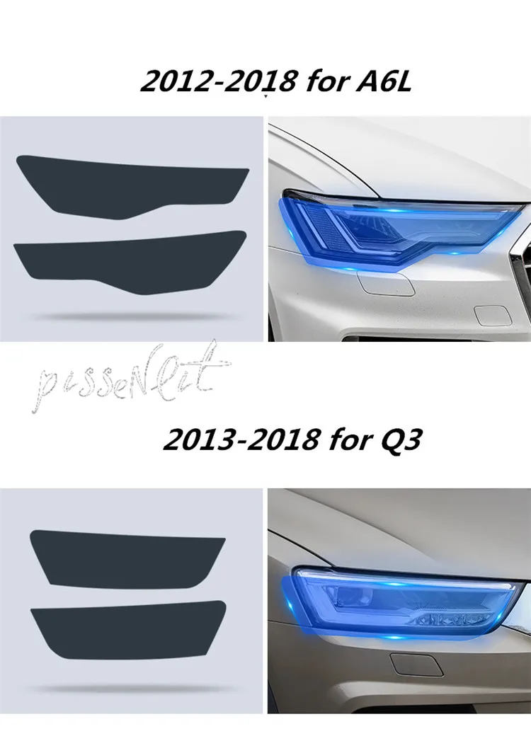 Для Audi Q5L/A6L/Q2/A3/Q3/A4L/Q7/A5 Дымчатая черная пленка для фар ремонт царапин невидимая защитная пленка аксессуары для стайлинга автомобилей