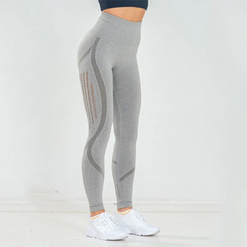 NORMOV Бесшовные Женские легинсы фитнесс с высокой талией пуш ап ажурные Джеггинсы