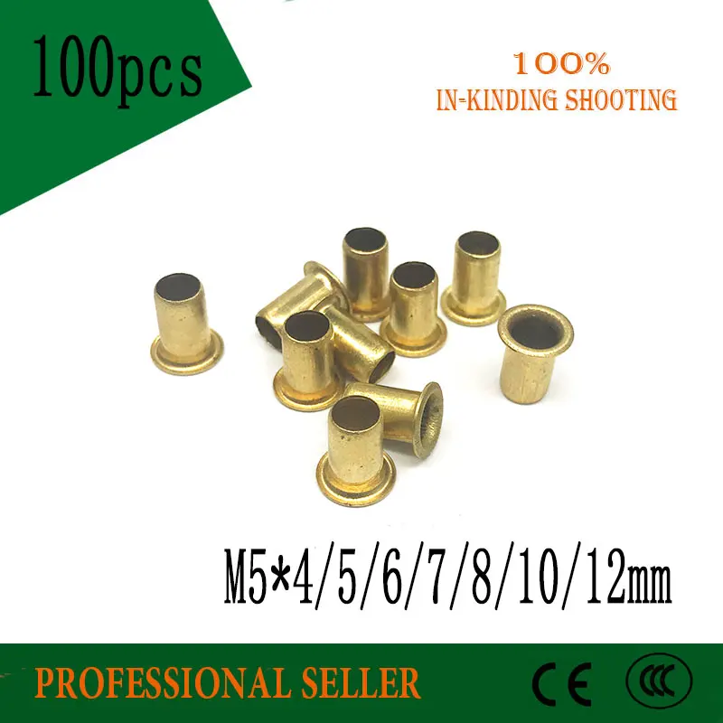 

100pcs M5*4/5/6/7/8/10/12 mm Hollow Copper rivet Bronze rivets Cross hole Brass rivets Single tube DIY accessories