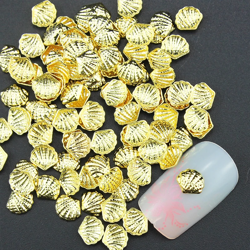 Blueness 50pcs Gold Alloy Shell Design Jewelry for Nail Art Supplies Adhesive Nails Manicure Stud PJ306|jewelry nails|nail jewelrynail art jewelry |