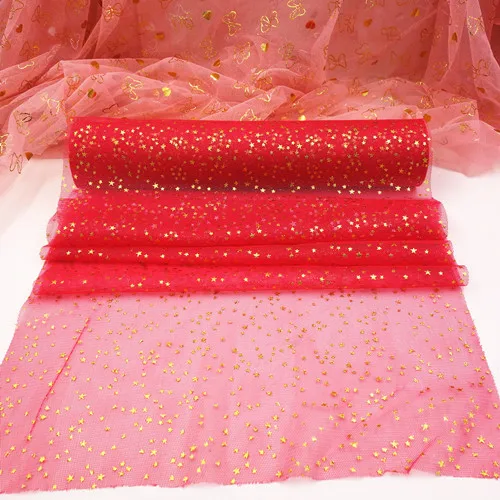 RED CORAL 30 см, 10 ярдов, Золотая Звезда, тюль, Настольная дорожка с сеткой, фон для свадебной вечеринки, дня рождения, стола, украшение стола, дорожка - Цвет: RED CORAL