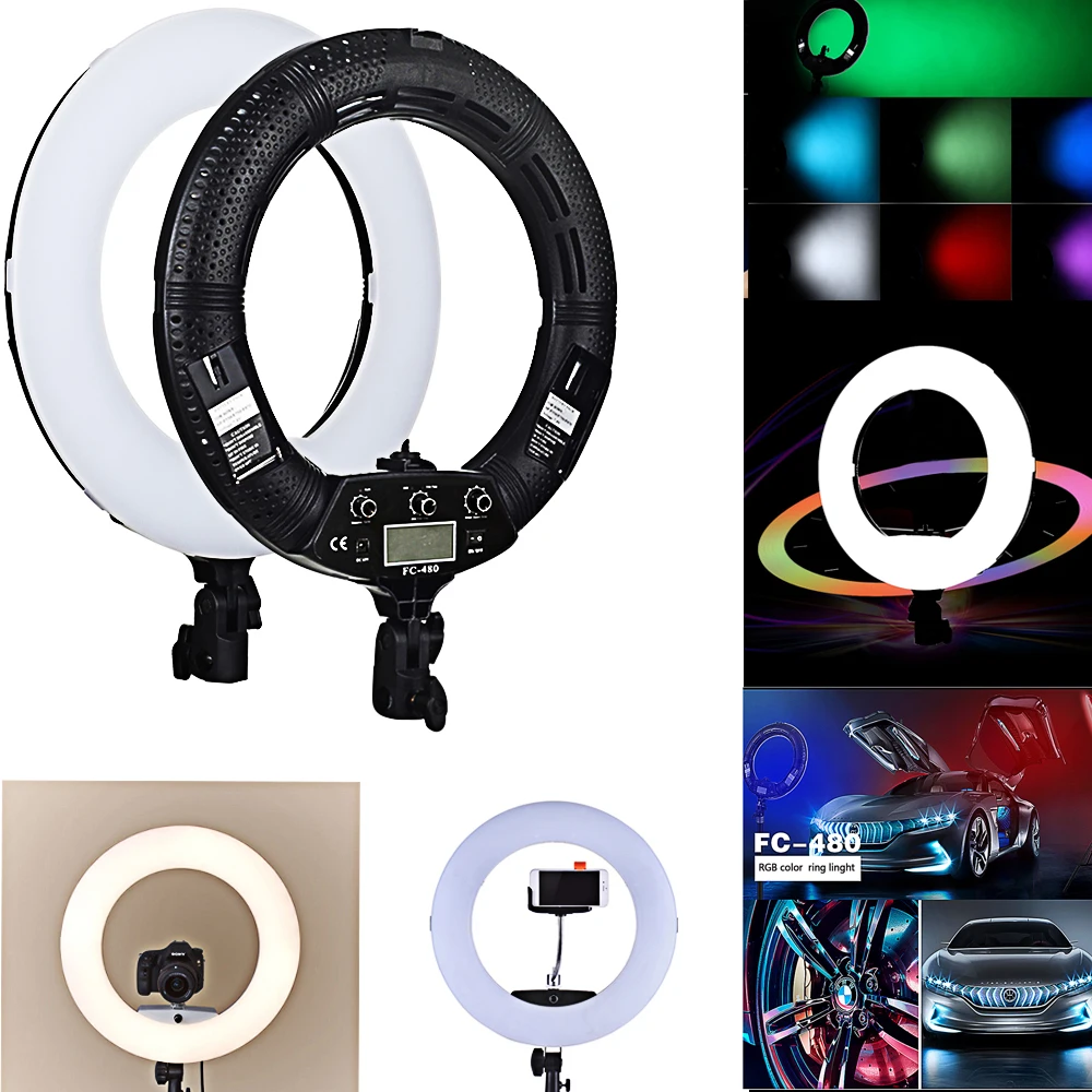 Yidoblo FC-480 RGB приложение управление кольцевой светильник светодиодный видео светильник красота ногтей кожи фотографии кино студия кольцо лампа+ штатив+ сумка