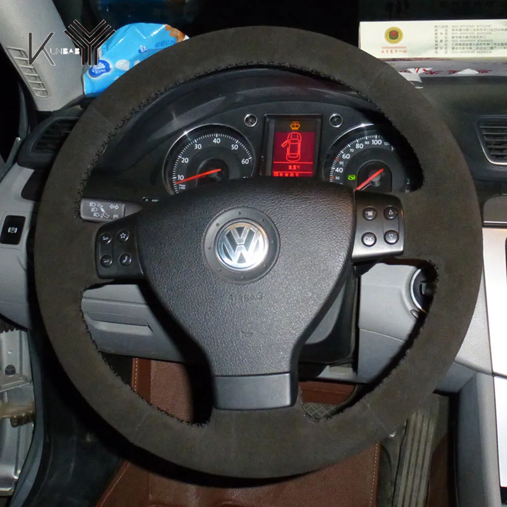Кожаный с замшевым чехол рулевого колеса автомобиля для Volkswagen Golf 5 Mk5 VW Passat B6 Jetta