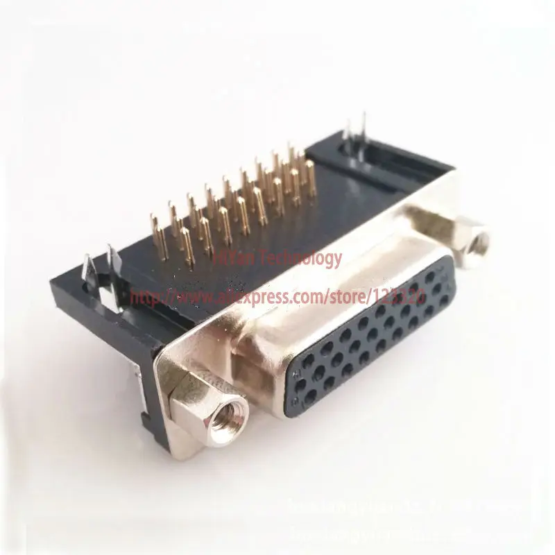 (10 шт./лот) DB26 3 ряда Glod покрытие черный параллельный порт 26Pin D Sub Female 26 Way PCB 90 градусов разъем адаптера SVGA VGA