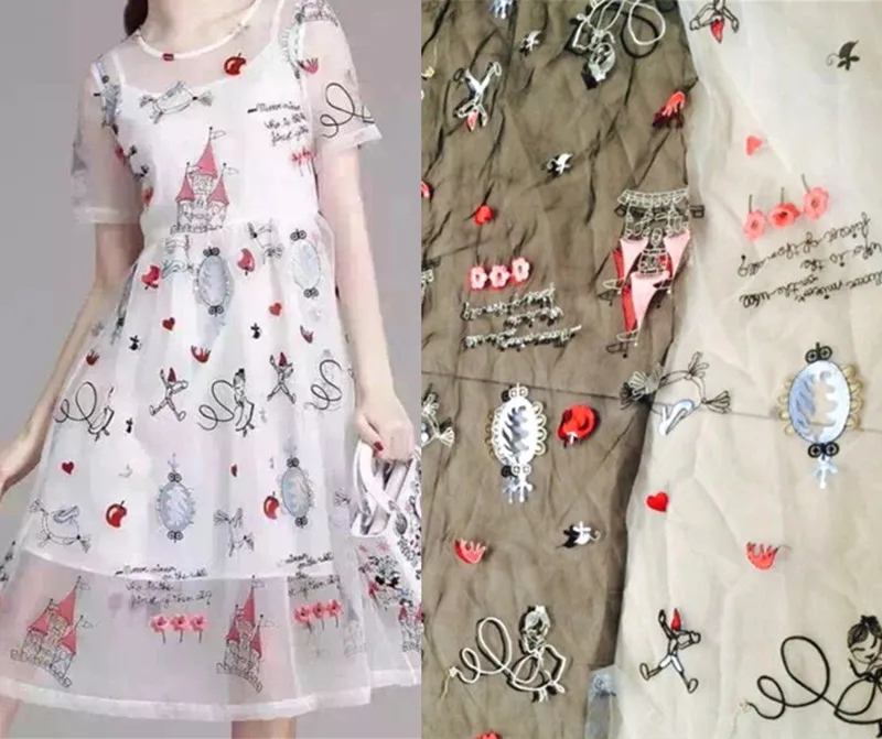 FFLACELL 1 ярд сказочное королевство Вышивка Ткань принц/Принцесса/замок ткань для