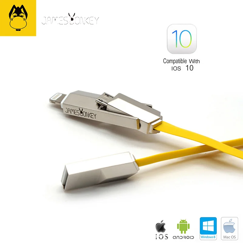Новые James Donkey 362 для iPhone iOS 10 7/6/6 s/для iPad Android 2 в 1 USB-кабели 1.2-1.8 м телефон быстрой