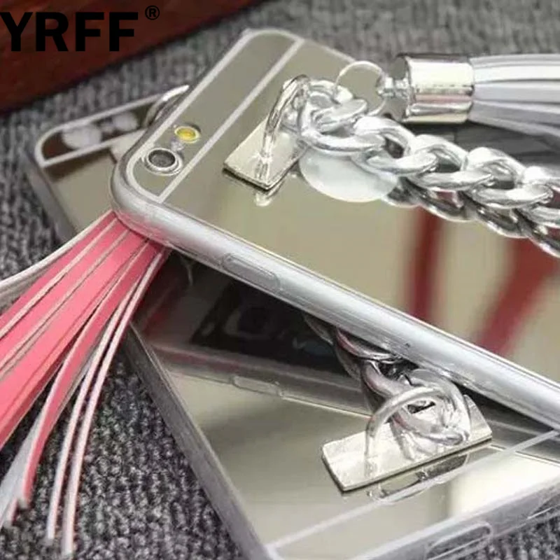 YRFF 2017 зеркальный чехол с металлической цепочкой для iphone 6 6S plus 5 5S 7 Plus кисточкой 6s