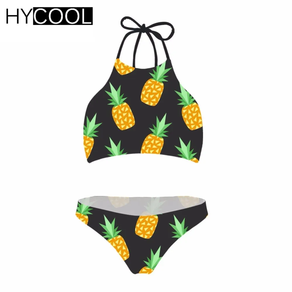 

HYCOOL Swimsuit Fruit Pineapple Printing Halter Bikini Set Women Swimwear Sexy Bathing Suit Ladies Push Up Beach Wear