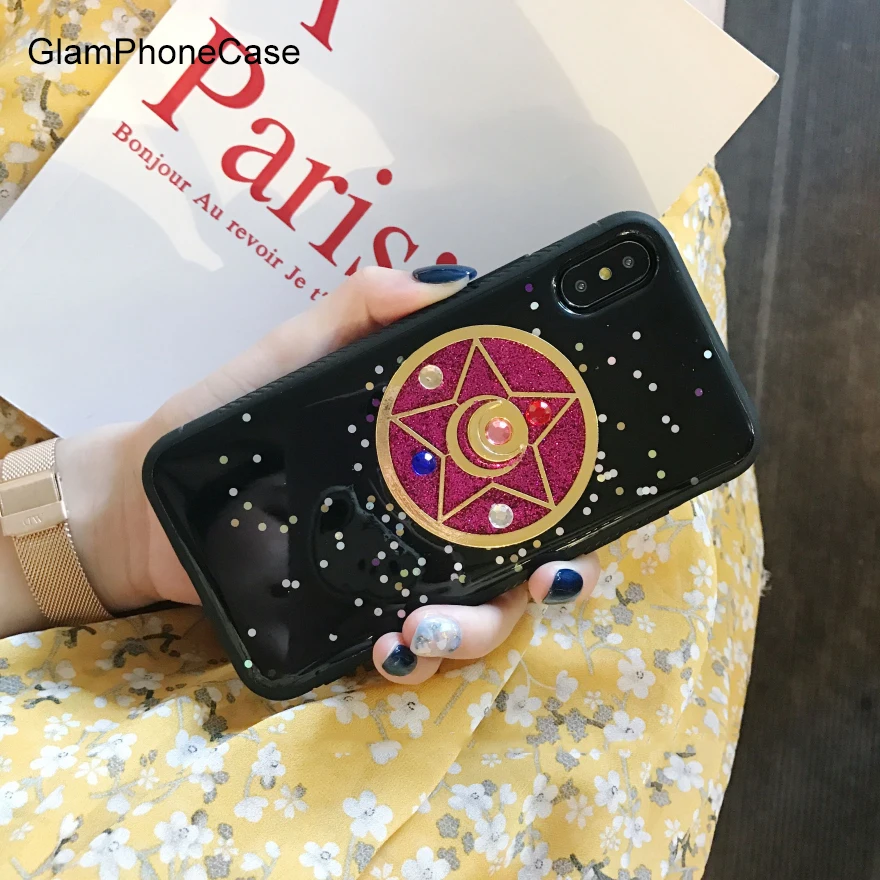 GlamPhoneCase Сейлор Мун чехол для iPhone X 6 6s plus 7 8 блеск мягкий из термопластика черный