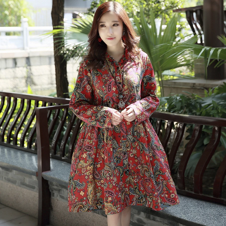 Осень Народной обычай Печать Материнства Платья Площадь Ошейник С Длинным