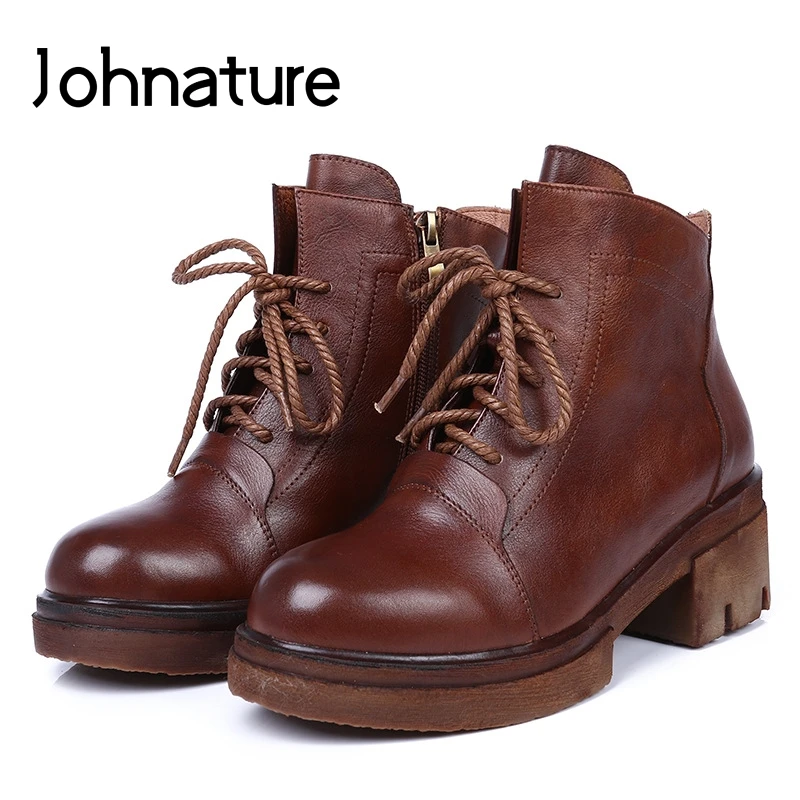 Женские повседневные ботинки мартинсы Johnature из натуральной кожи с перекрестной