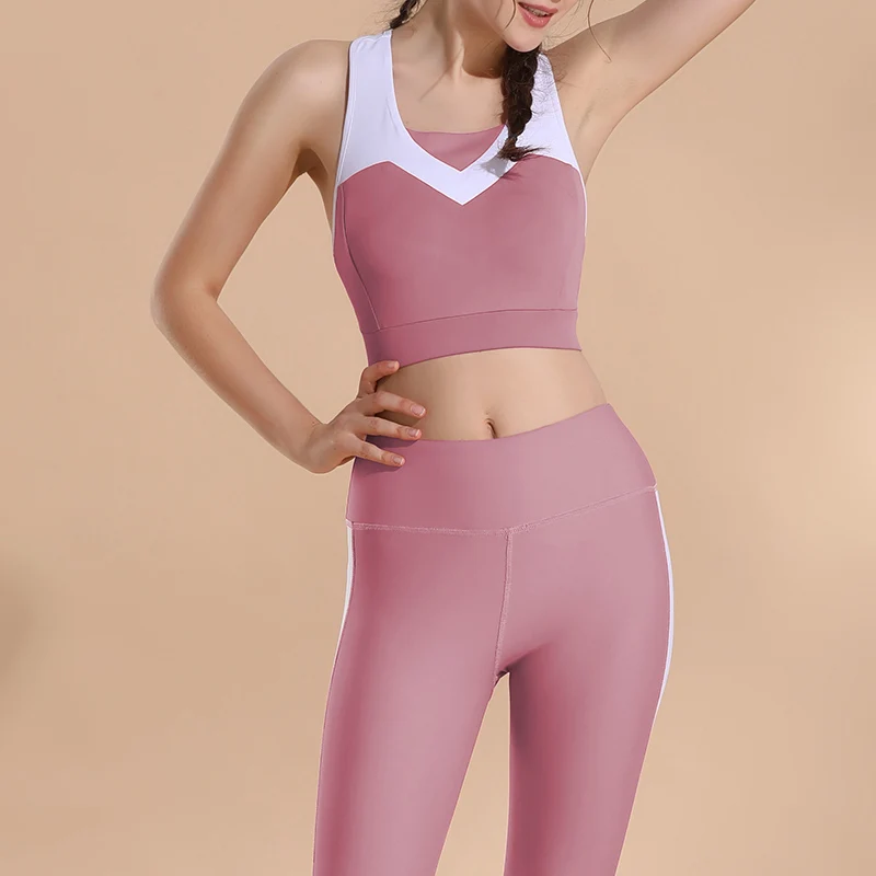 Pink Детектор женский лоскутный спортивный костюм для спортзала, йоги, фитнеса, спортивная одежда для бега, бюстгальтер, леггинсы, набор для йоги для женщин, тренировочная спортивная одежда - Цвет: Pink