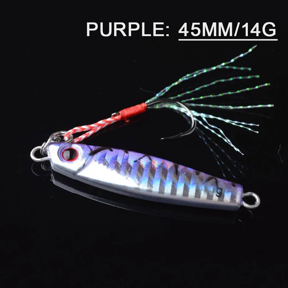 purple 45mm 14g TOMA 1 шт./лот, мини-джиг, медленный шаг, приманка для джига, 7 г, 14 г, 28 г, 40 г, длинный литой металлический рыболовный джиг, Тонущая Морская Рыбалка снасти - Цвет: purple 45mm 14g